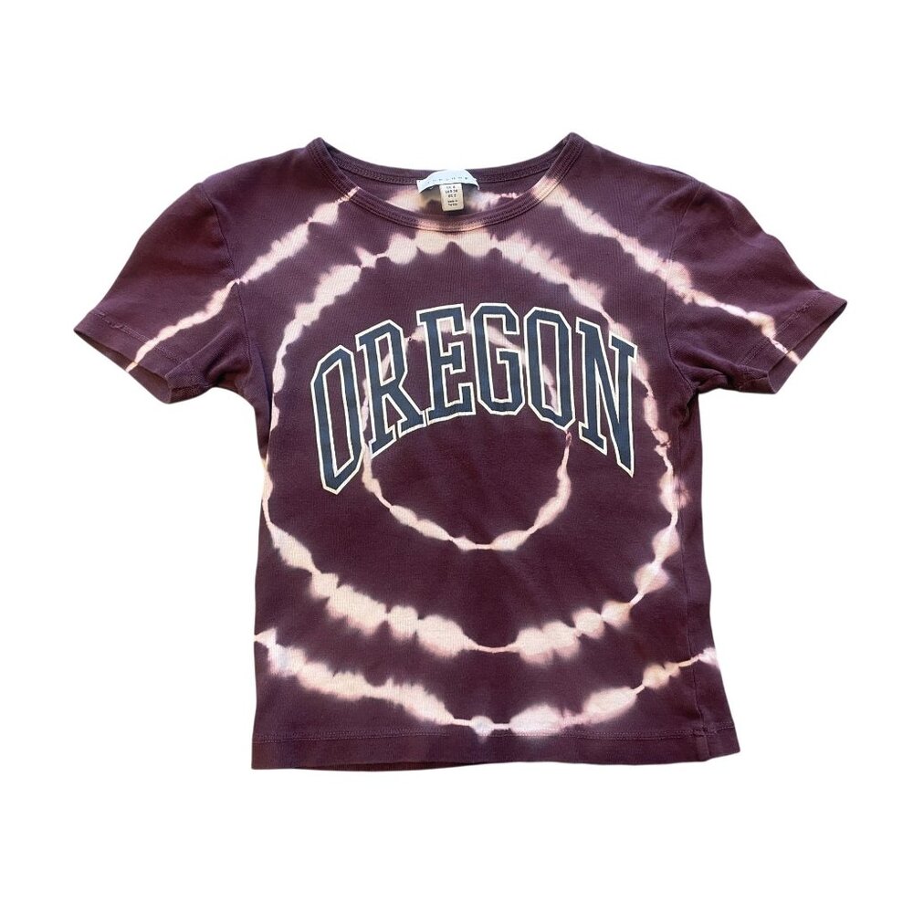 Topshop Oregon Tie Dye Graphic Tee - Maroon Burgundy Spiral - Size US 2 XS/Small